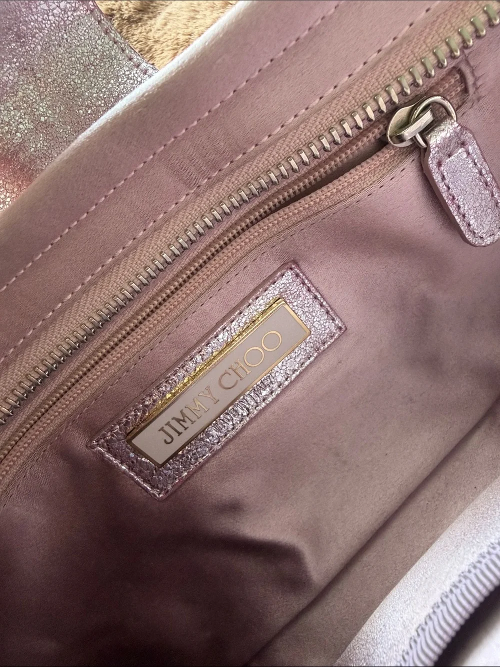 Jimmy Choo Pink Metallic Foldover Clutch with Buckle Detail
